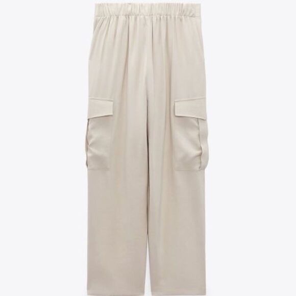 Zara Cargo Straight Pants New Light Camel - Picture 3 of 11